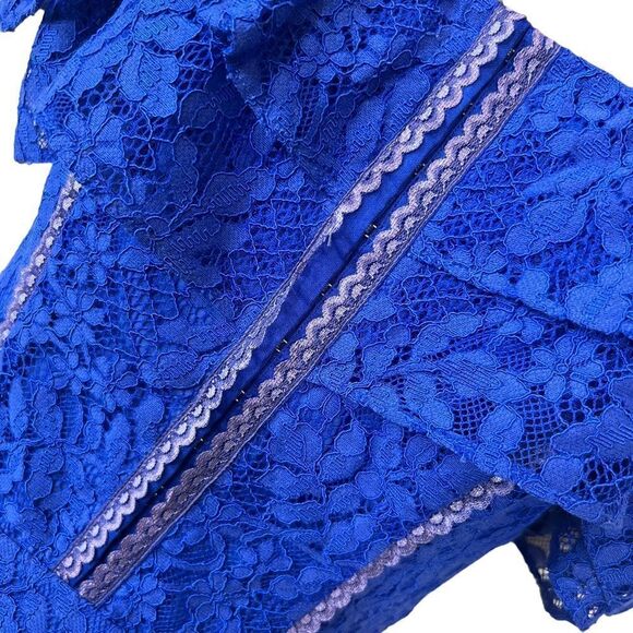 BEBE Cobalt Blue Lace CORSET Inspired Off the Shoulder DRESS - Picture 6 of 15